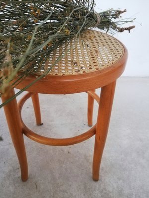 Viennese Wood and Straw Stool-UIW-1154862