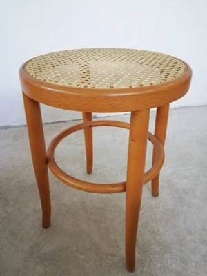 Viennese Wood and Straw Stool-UIW-1154862