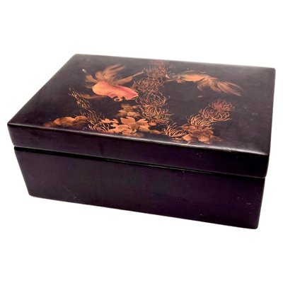 Vietnamese Black and Orange Box in Lacquered Wood-UR-1293626