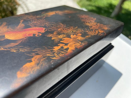 Vietnamese Black and Orange Box in Lacquered Wood-UR-1293626