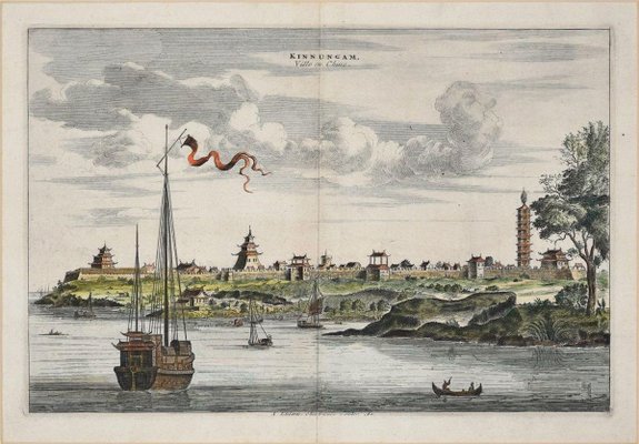 View Of Kinnungam - Original Hand Watercolored Etching by A. Leide Early 18th Century-ZCI-761792