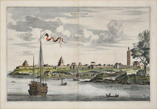 View Of Kinnungam - Original Hand Watercolored Etching by A. Leide Early 18th Century