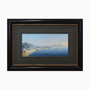 View of the Gulf of Naples, Italy, 1990s, Gouache on Cardboard, Framed-VHF-1257129