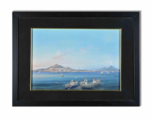 View of the Gulf of Naples with Vesuvius in the Background, Gouache, 19th-Century-ZCI-1257800