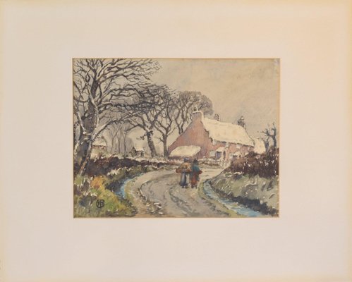 Village in the Snow, Late 19th Century, Watercolor on Paper-AOI-1106911