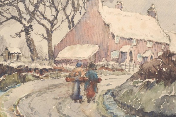 Village in the Snow, Late 19th Century, Watercolor on Paper-AOI-1106911