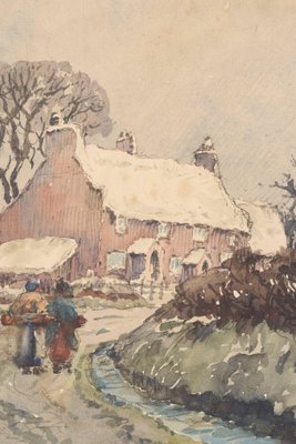 Village in the Snow, Late 19th Century, Watercolor on Paper-AOI-1106911