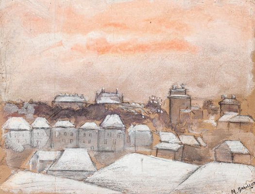 Village - Original Drawing in Mixed Media by M. Babillot - 20th Century 20th century-ZCI-758101