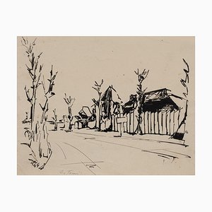 Village - Original Ink Drawing by E. De Tomi - 1947 1947-ZCI-761858