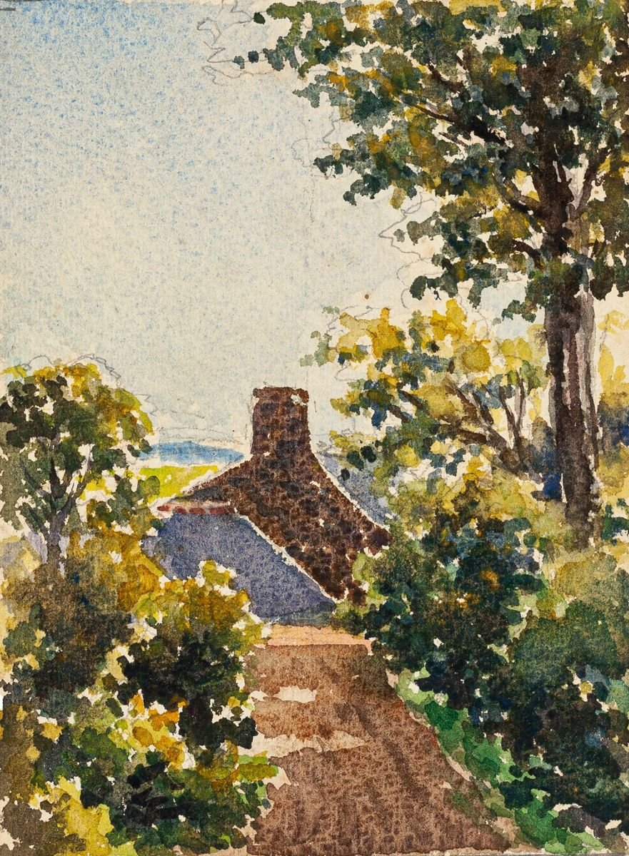 Village - Watercolor by French Master - Mid 20th Century Mid 20th Century