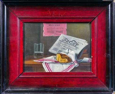 Vilmos Gerritzen, Still Life with Hungarian Newspapers, 1890s-1910s, Oil Painting-QOR-2023562