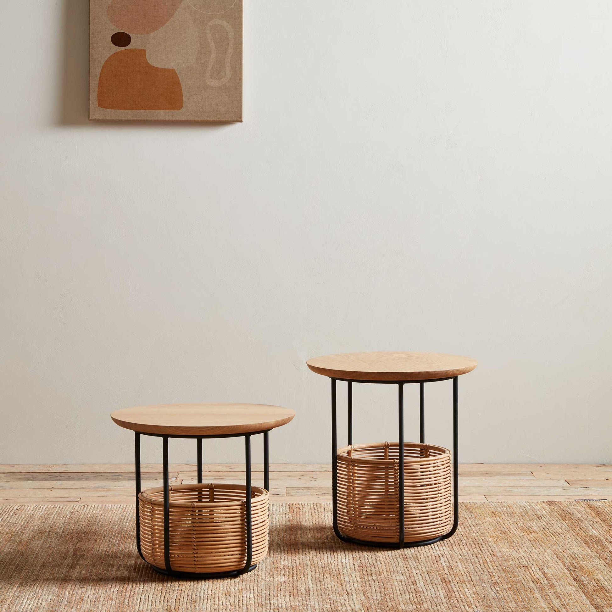 Round Coffee Table With Oak Top And Rattan Basket by Vincent Sheppard