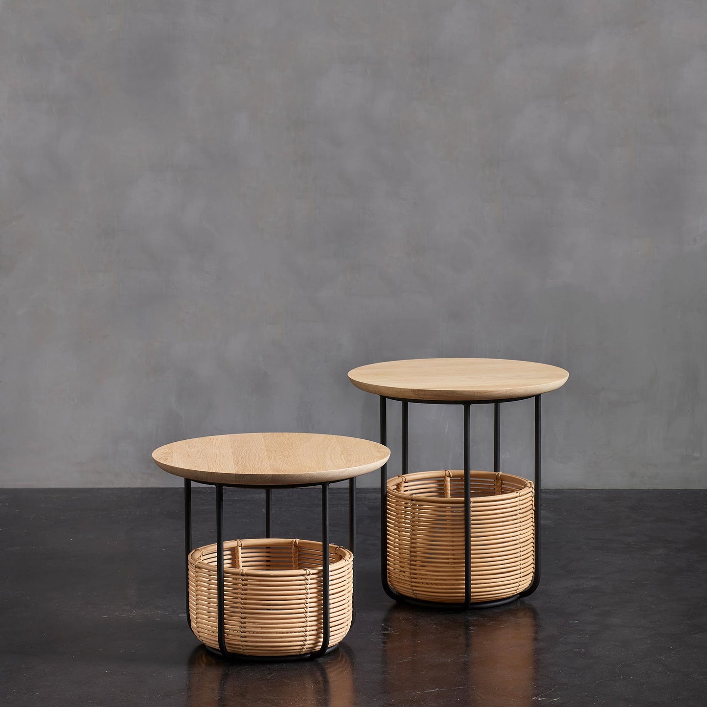 Round Coffee Table With Oak Top And Rattan Basket by Vincent Sheppard