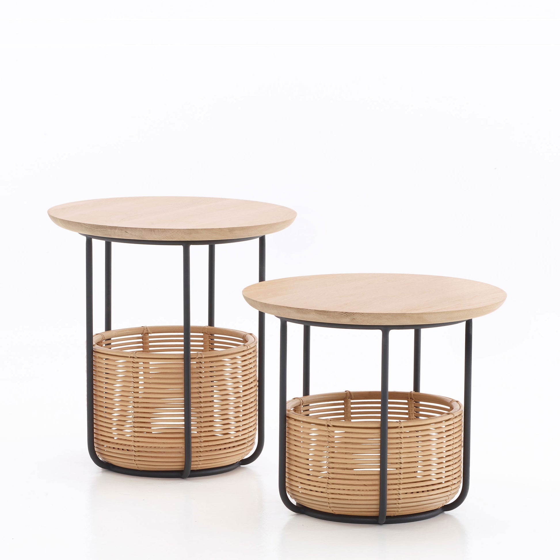 Round Coffee Table With Oak Top And Rattan Basket by Vincent Sheppard