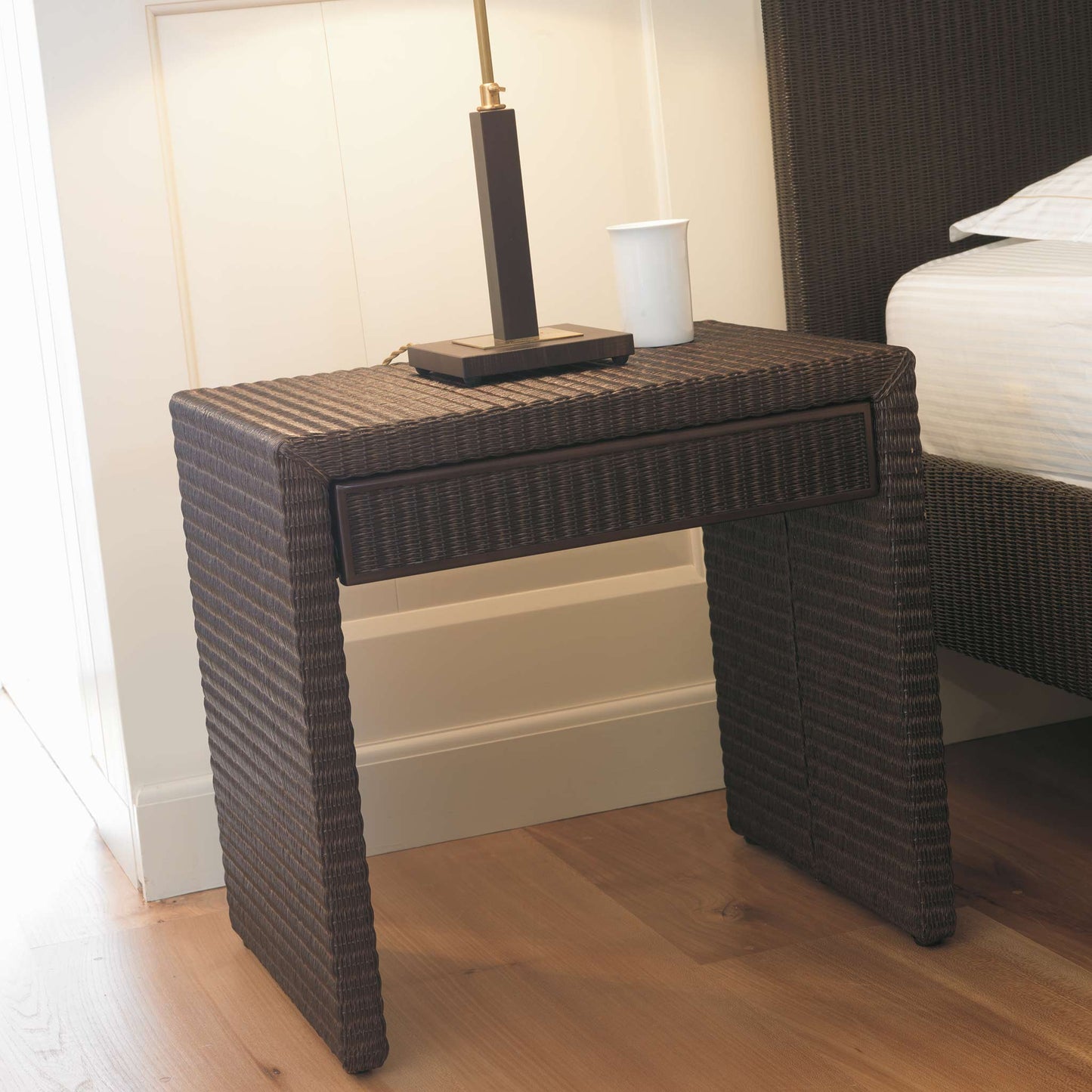 PONG - Rectangular Lloyd loom bedside table with drawers