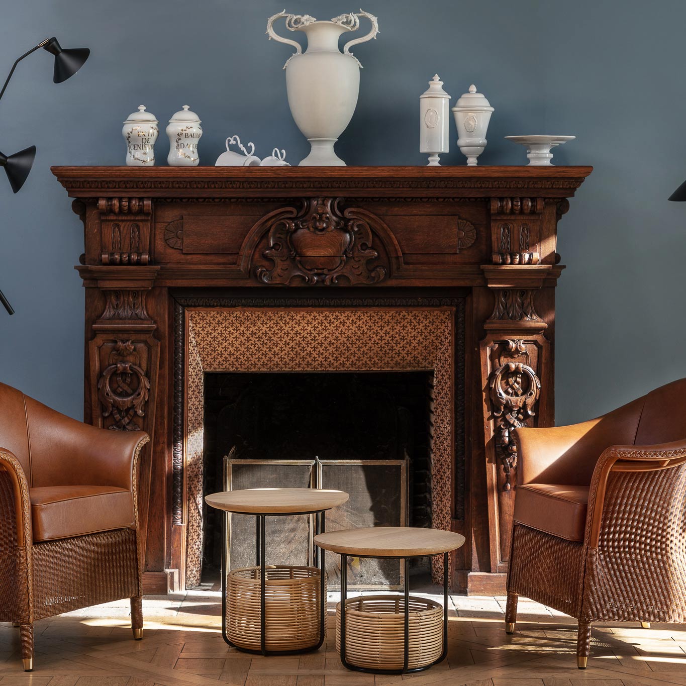 Round Coffee Table With Oak Top And Rattan Basket by Vincent Sheppard