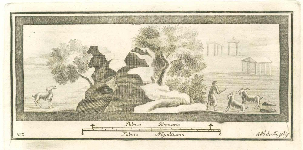 Vincenzo Campana, Fresco from Antiquities of Herculaneum, 18th Century, Etching