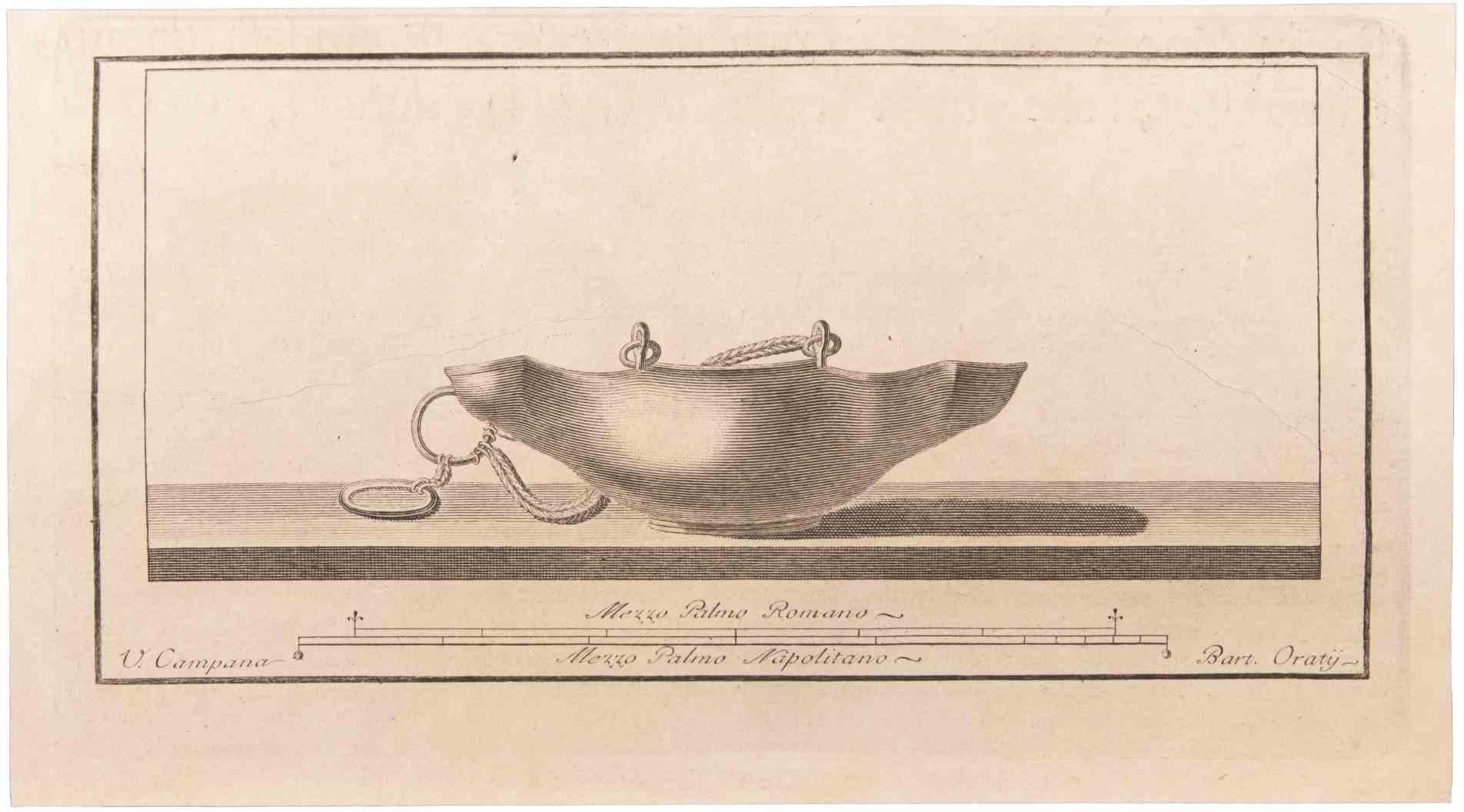 Vincenzo Campana, Oil Lamp to Hang, Etching, 18th Century