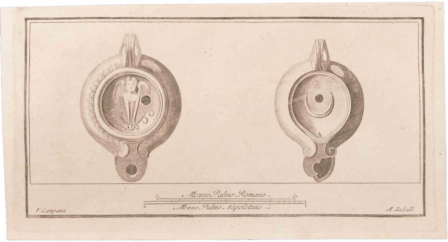 Vincenzo Campana, Oil Lamp with Decoration, Etching, 18th Century