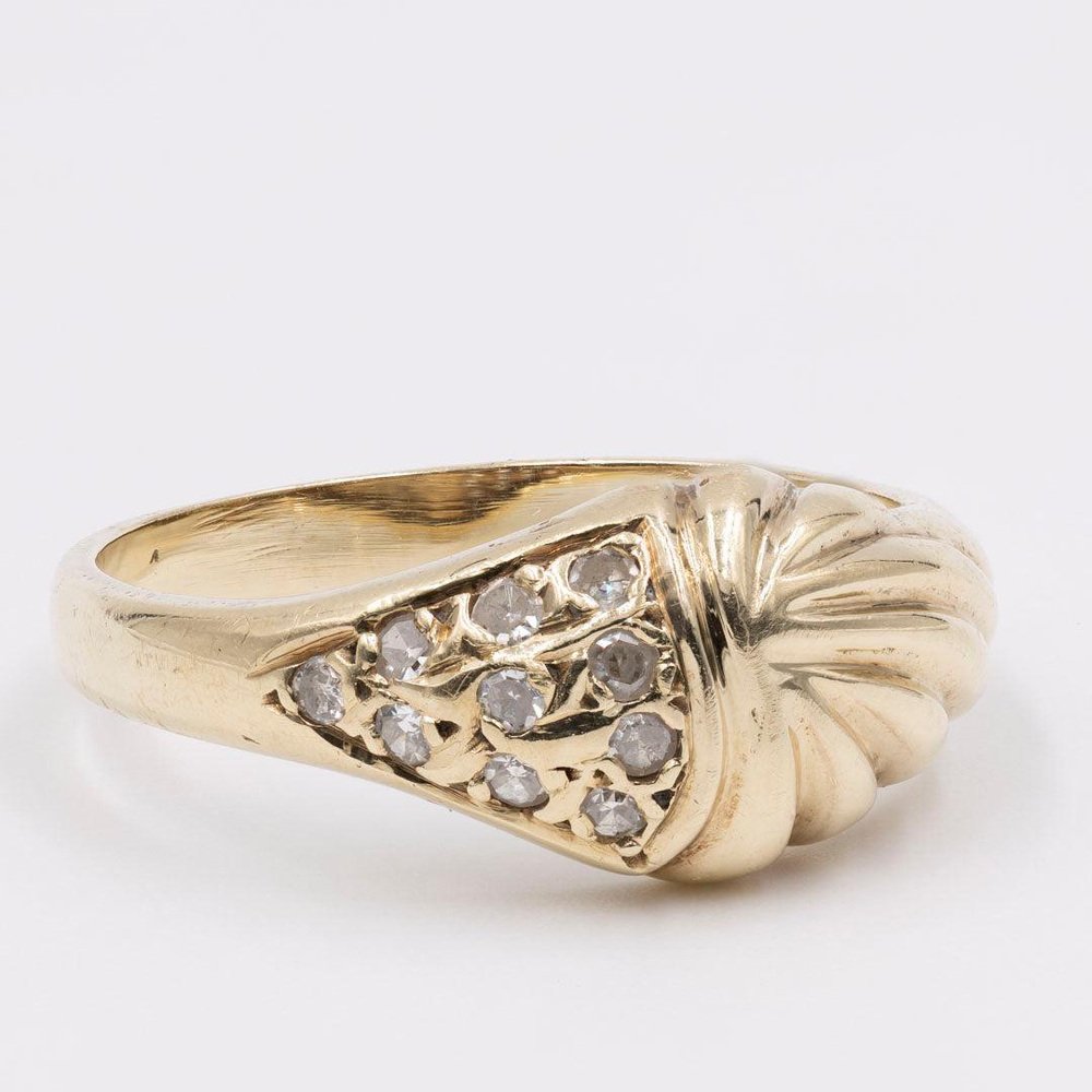 Vintage 12k Yellow Gold Ring with Diamonds, 1970s