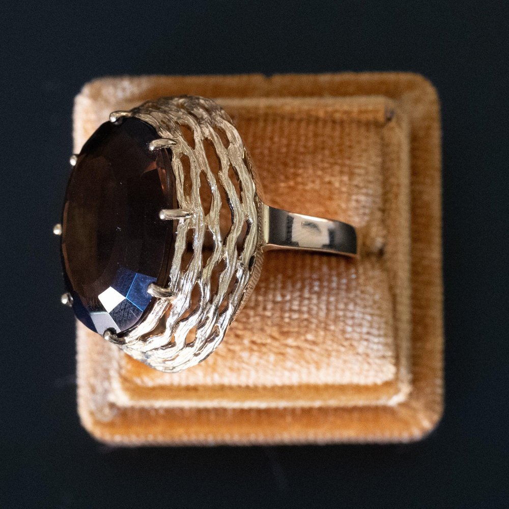 Vintage 14k Gold Cocktail Ring with Smoky Quartz, 1960s-1970s