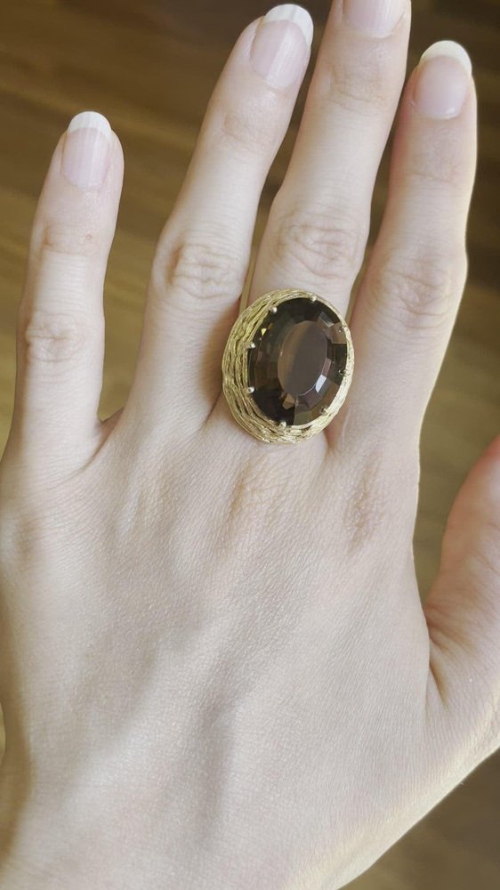 Vintage 14k Gold Cocktail Ring with Smoky Quartz, 1960s-1970s