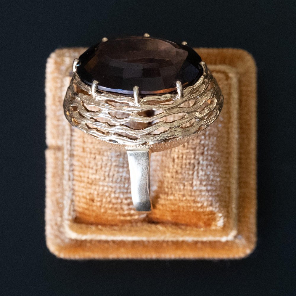 Vintage 14k Gold Cocktail Ring with Smoky Quartz, 1960s-1970s