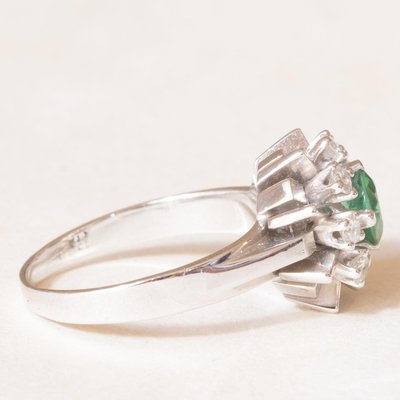 Vintage 14k White Gold Daisy Ring with Green Tourmaline and Brilliant Cut Diamonds, 1970s-PPA-2022344