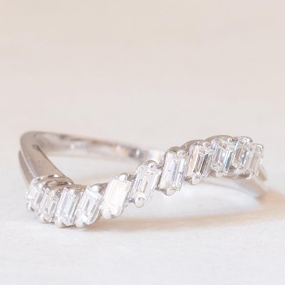 Vintage 14k White Gold Ring with Baguette Cut Diamonds, 1980s-PPA-2019565