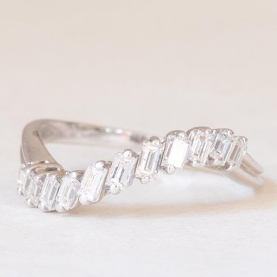 Vintage 14k White Gold Ring with Baguette Cut Diamonds, 1980s-PPA-2019565