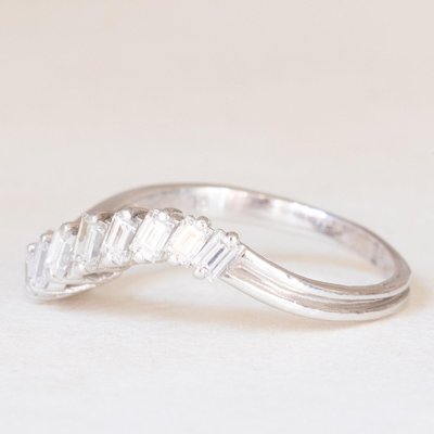 Vintage 14k White Gold Ring with Baguette Cut Diamonds, 1980s-PPA-2019565