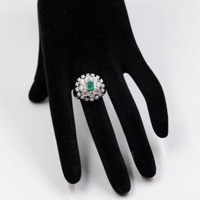 Vintage 14k White Gold Ring with Emerald and Diamonds, 1960s-PPA-2028682