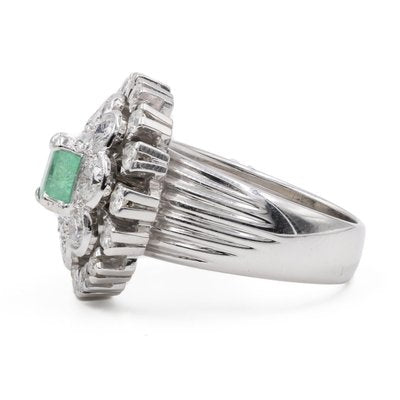 Vintage 14k White Gold Ring with Emerald and Diamonds, 1960s-PPA-2028682