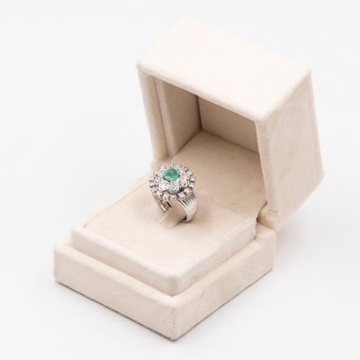 Vintage 14k White Gold Ring with Emerald and Diamonds, 1960s-PPA-2028682