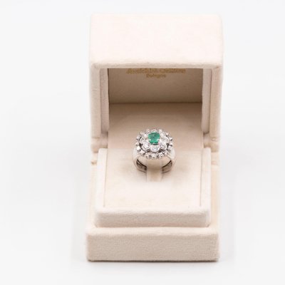 Vintage 14k White Gold Ring with Emerald and Diamonds, 1960s-PPA-2028682