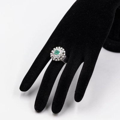 Vintage 14k White Gold Ring with Emerald and Diamonds, 1960s-PPA-2028682