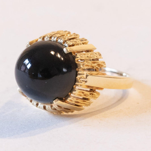 Vintage 14k Yellow Gold Onyx Cocktail Ring, 1960s