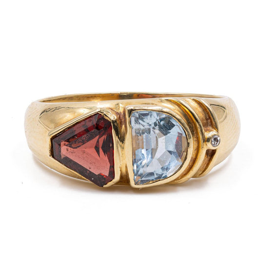 Vintage 14k Yellow Gold Ring with Topaz, Tourmaline and Diamond, 1970s