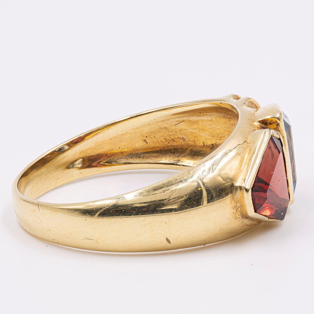 Vintage 14k Yellow Gold Ring with Topaz, Tourmaline and Diamond, 1970s