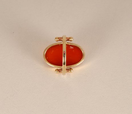 Vintage 14K Yellow Gold Statement Ring with Carnelian Agate Stone Cabochon Cut and White Gold Accent-GOE-960972