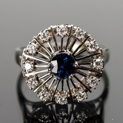 Vintage 18 Karat Gold Ring with Sapphire and Diamonds-AX-1054393