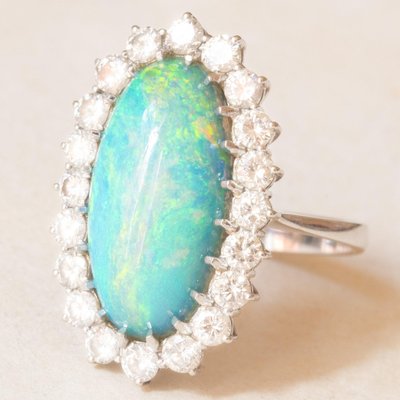 Vintage 18k White Gold Daisy Ring with Doublet Opal and Brilliant Cut Diamonds, 1960s-PPA-2036553