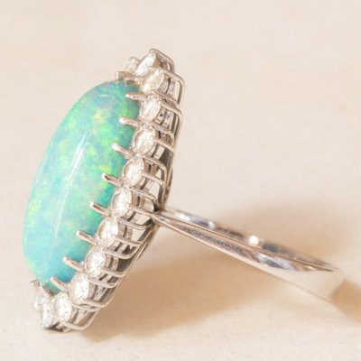 Vintage 18k White Gold Daisy Ring with Doublet Opal and Brilliant Cut Diamonds, 1960s-PPA-2036553