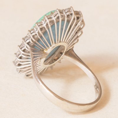 Vintage 18k White Gold Daisy Ring with Doublet Opal and Brilliant Cut Diamonds, 1960s-PPA-2036553