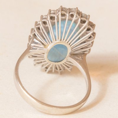 Vintage 18k White Gold Daisy Ring with Doublet Opal and Brilliant Cut Diamonds, 1960s-PPA-2036553