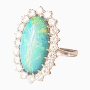 Vintage 18k White Gold Daisy Ring with Doublet Opal and Brilliant Cut Diamonds, 1960s-PPA-2036553