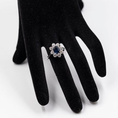 Vintage 18k White Gold Daisy Ring with Sapphire and Diamonds, 1960s-PPA-2016984