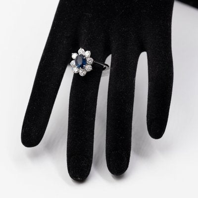 Vintage 18k White Gold Daisy Ring with Sapphire and Diamonds, 1960s-PPA-2016984