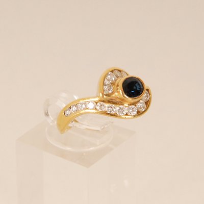 Vintage 18k Yellow Gold Natural Diamond & Sapphire Ring-GOE-1226634