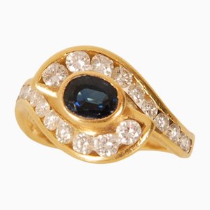 Vintage 18k Yellow Gold Natural Diamond & Sapphire Ring-GOE-1226634